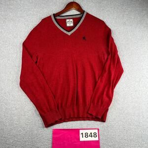 Express Sweater Casual V Neck Red Cotton Long Sleeve Pullover Mens Medium